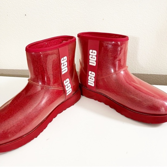 UGGs Red Clear Ankle Winter Rain Boots Slip-On size 9 - Picture 4 of 5